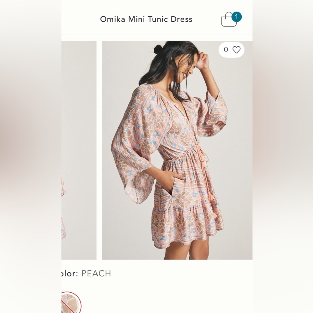Omika peach and Blue Smocked kimono Sleeve dress.